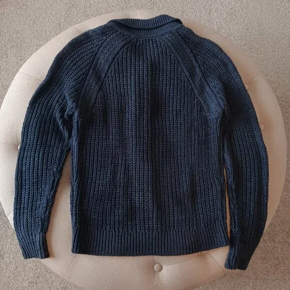 Garnet Hill Navy cardigan sweater with collared neckline / Size XS - Picture 2 of 7